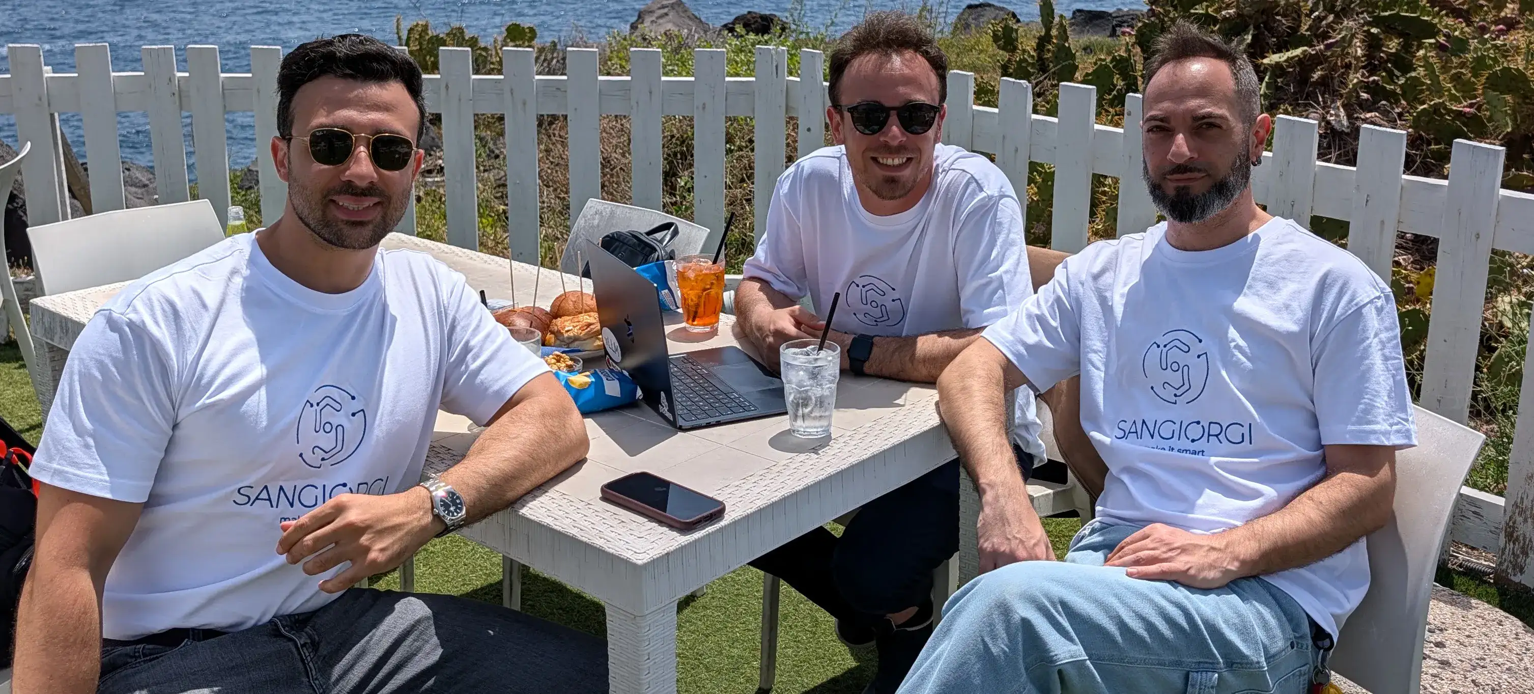 Alessandro Sangiorgi with the rest of the Sangiorgi SRL team working remotely to develop free security and productivity mobile apps
