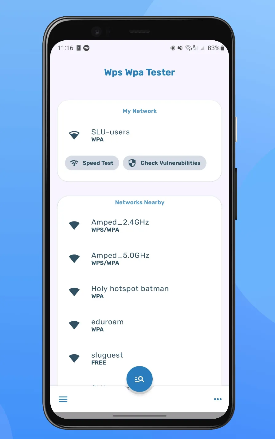 Screenshot from WIFI WPS WPA TESTER, Alessandro Sangiorgi’s original Wi-Fi security app