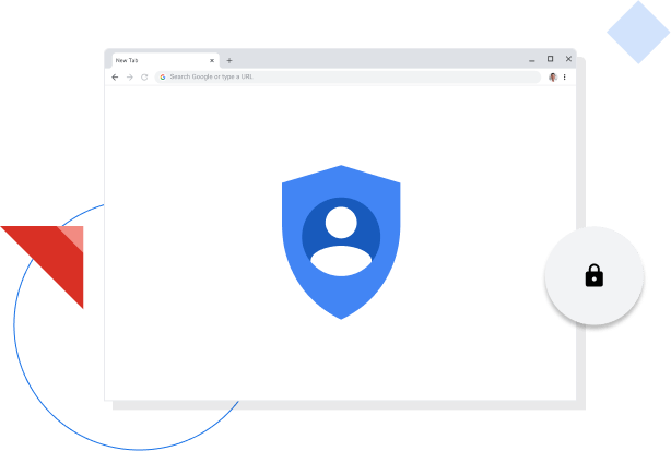 Chrome-browservenster met Google-privacy-icoon.