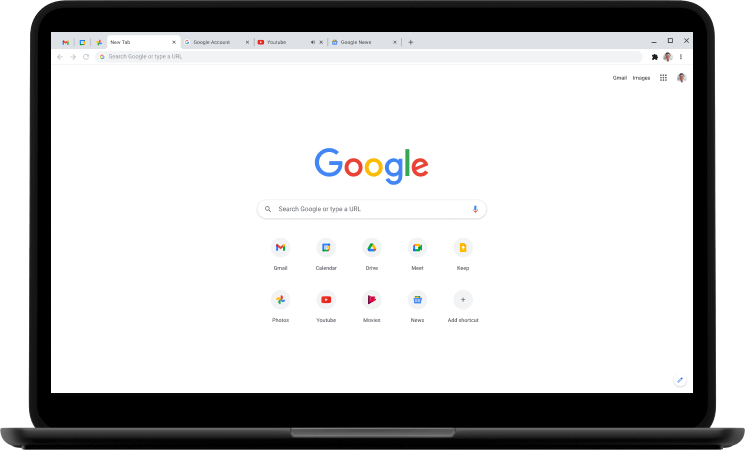 Laptop waarop je de homepage van Google.com ziet.