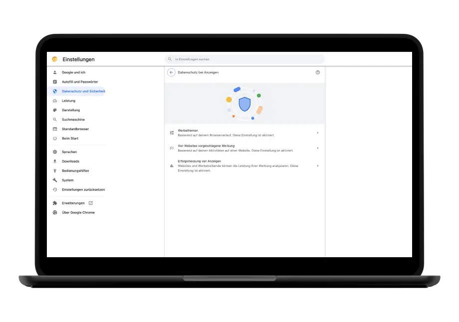 Datenschutzeinstellungen Ein Smartphone und ein Laptop zeigen jeweils die Datenschutzeinstellungen von Chrome an.