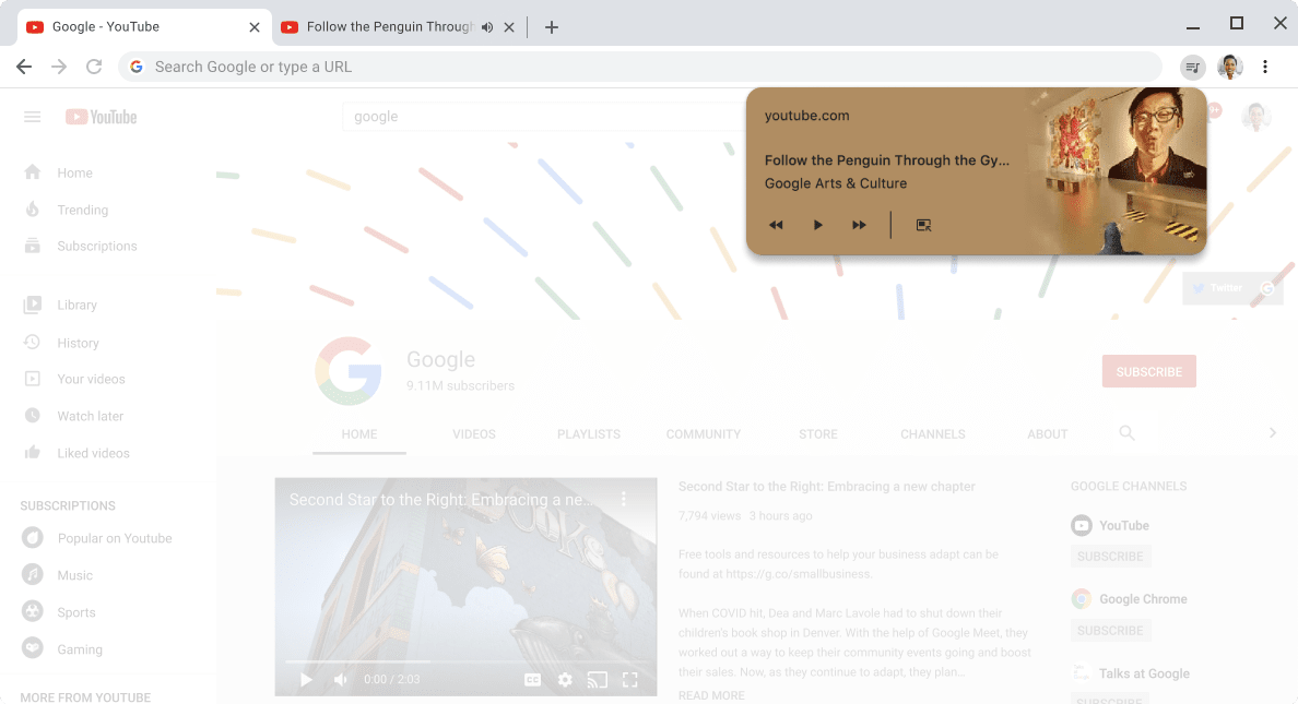 Chrome browser window displaying the media controls dialogue box.