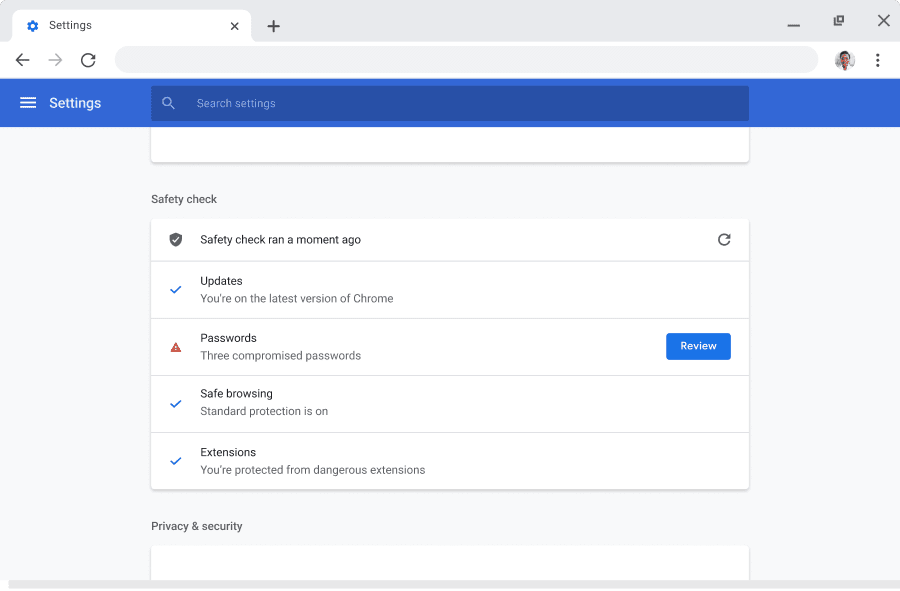 Chrome browser window displaying account and sync settings for Google Accounts, where sync is enabled.