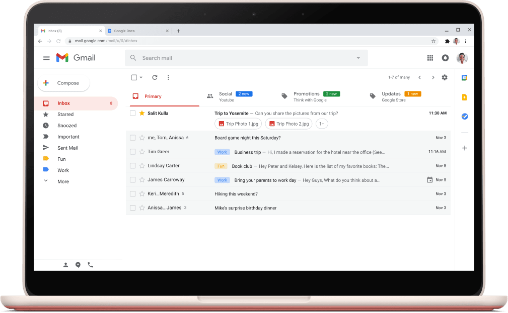 Gmail interface screen with emails listed.