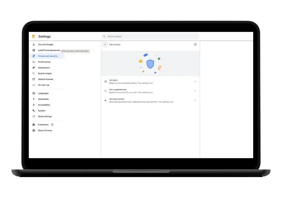 Privacy settings A smartphone and a laptop both display Chrome's privacy settings.