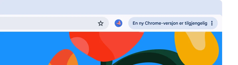 Et nettleser-UI har en grønn Oppdater-knapp som forteller brukeren at nettleseren er klar til å startes på nytt for en automatisk oppdatering.