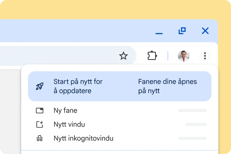 Chrome-UI som varsler om en ventende oppdatering