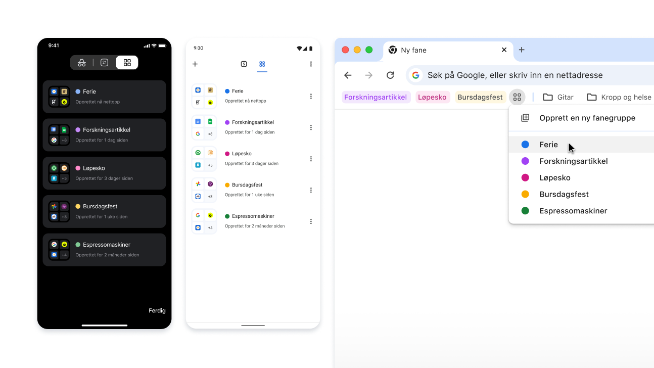 Fanegrupper på iOS, Android og datamaskiner
