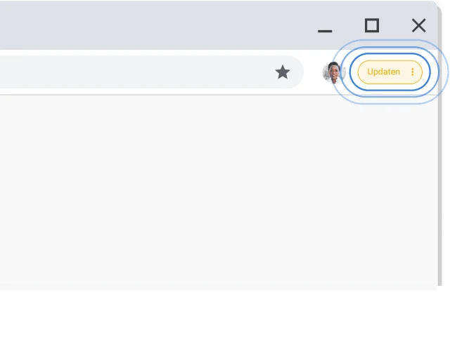 Rechterbovenhoek van het Chrome-browservenster waarin de updateprompt is gemarkeerd.