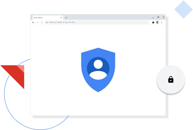 Chrome-browservenster met Google-privacy-icoon.