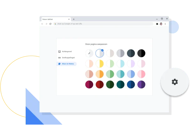 Afbeelding van het venster waarin je de kleuren en het thema van Chrome kunt aanpassen.