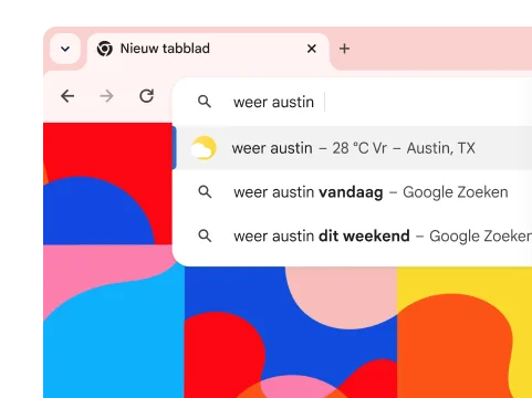 Een zoekopdracht voor 'weather austin' levert een resultaat op met de informatie dat het op vrijdag 82° Fahrenheit wordt.