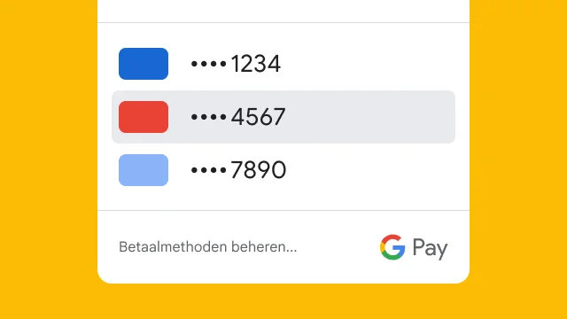 Met het oog op beveiliging toont Google Pay alleen de laatste 4 cijfers van 3 creditcards.