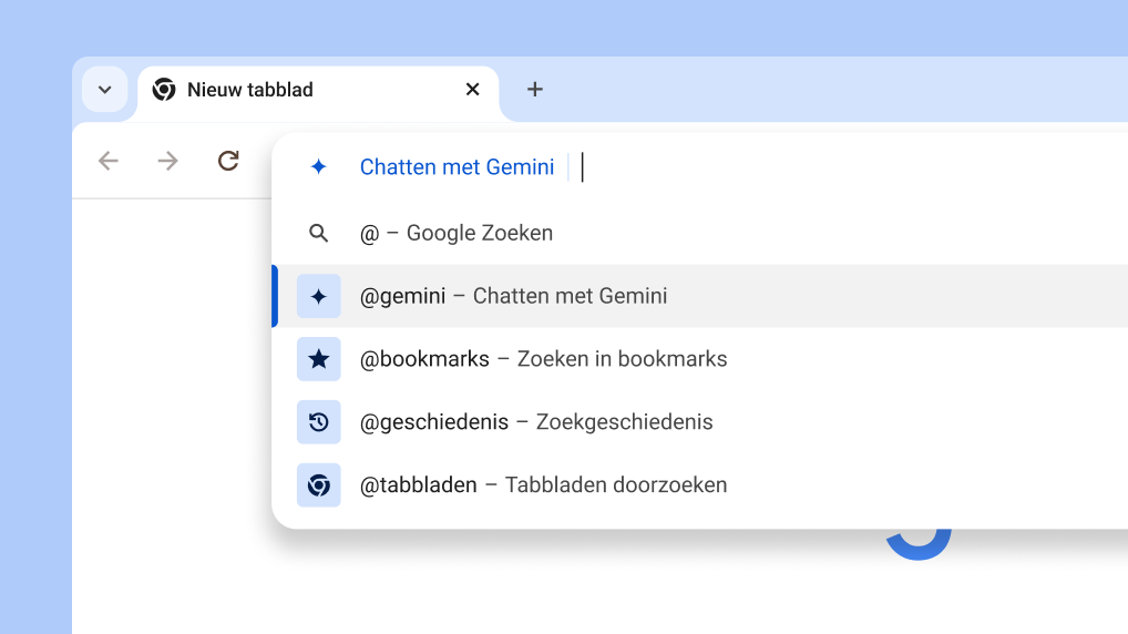 Chat met Gemini vanuit de adresbalk