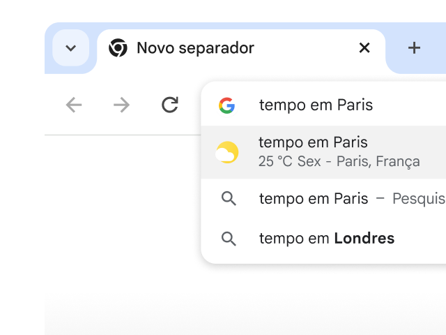 Um utilizador escreveu 'tempo em Paris' na barra de endereço do Chrome e viu resultados instantaneamente.