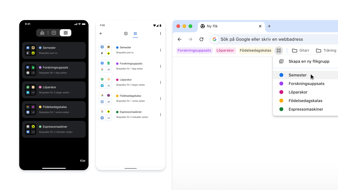 Flikgrupper på iOS, Android och datorer