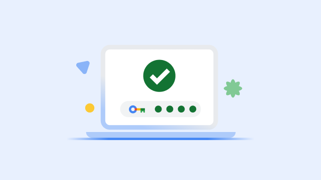 Op het scherm van een laptop staat een groot groen vinkje en een voltooide voortgangsbalk voor een beveiligingssleutel.