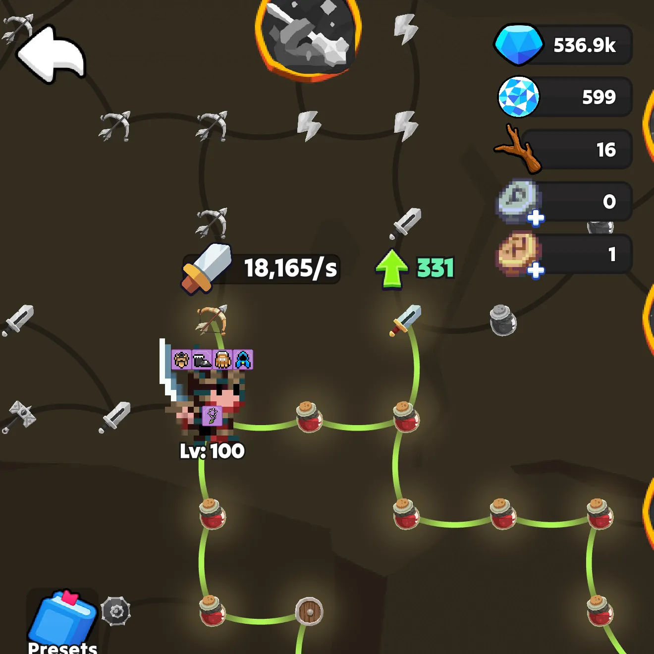 Idle Horizons features a system where players upgrade abilities and unlock new paths.
