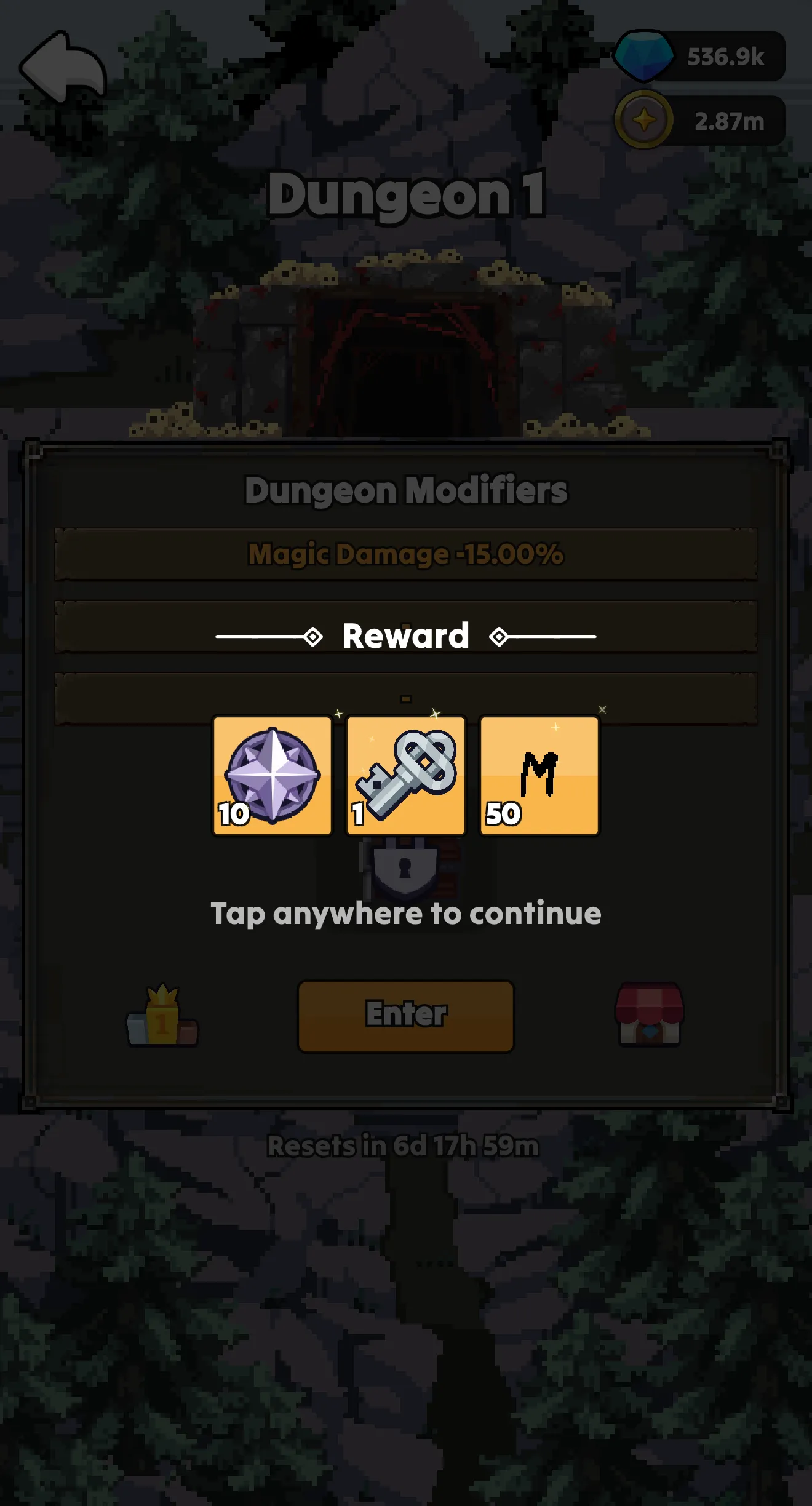 Players earn currency and items in Idle Horizons by completing dungeons.