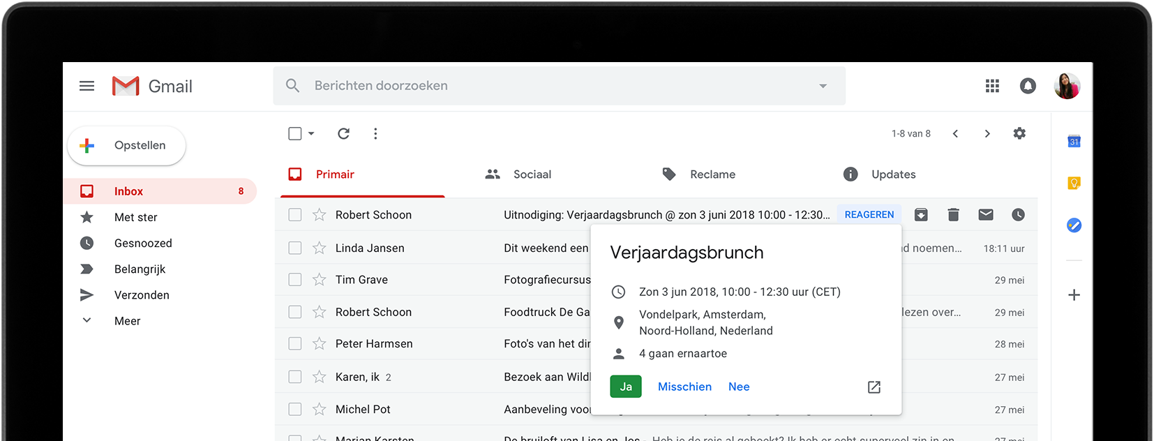 Actie ondernemen vanuit de inbox